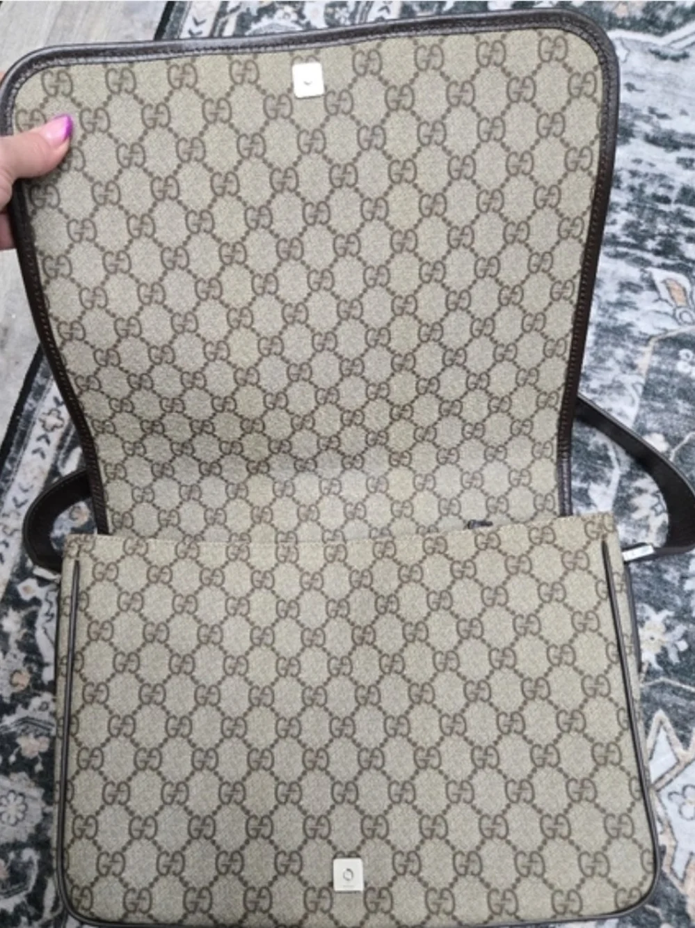 Gucci Brown Monogram Canvas Messenger Bag with Sherryline